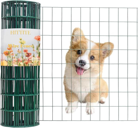 Green PVC Coated Welded Wire Fencing, 60in High x 100ft Long, 2 inch x 4 inch 14GA 2/3/4/5/6 Ft Tall Welded Wire Fence Rolls, Green Metal Garden Fence Wire Roll Garden Fencing for Yard