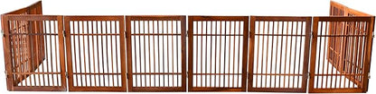 Urnporium Pet Dog Gate Strong and Durable Freestanding Folding Acacia Hardwood Portable Wooden Fence Indoors or Outdoors Foldable pet Barrier for The House (Brown Pet Gate, 10 Panel 24" Tall)