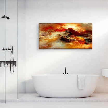 YYYYHPP WKYP0275 Abstract Wall Art Orange Flow Canvas Wall Art Wood Framed Canvas Prints Painting Pictures Ready to Hang for Living Room Bedroom Kitchen Home and Office Wall Decor
