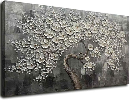 SDYA Flower Tree Wall Art Painting for Living Room White Botanical Picture for Bedroom Office Kitchen Home Decor Wall 30x60 Inches