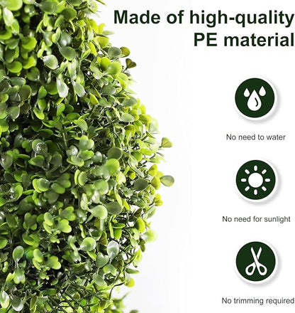 4FT Artificial Boxwood Spiral Topiary Trees, 4ft Tall (2 Pieces) Faux Plant Outdoor, All-Year Green Fake Plant with Replaceable Leaves for Decorative/Indoor/Porch/Garden