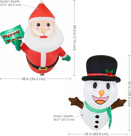 Sunnydaze Santa and Frosty Inflatable Christmas Decoration for Window - Indoor or Outdoor Use - 2 White LED Lights Each