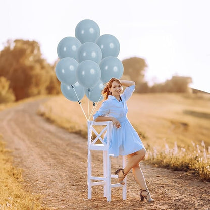 Blue Balloons - 12 Inch, 100 Pack Muted Dusty Blue Latex Balloons for Birthday, Boho Baby Shower, Bachelorette Party Decorations