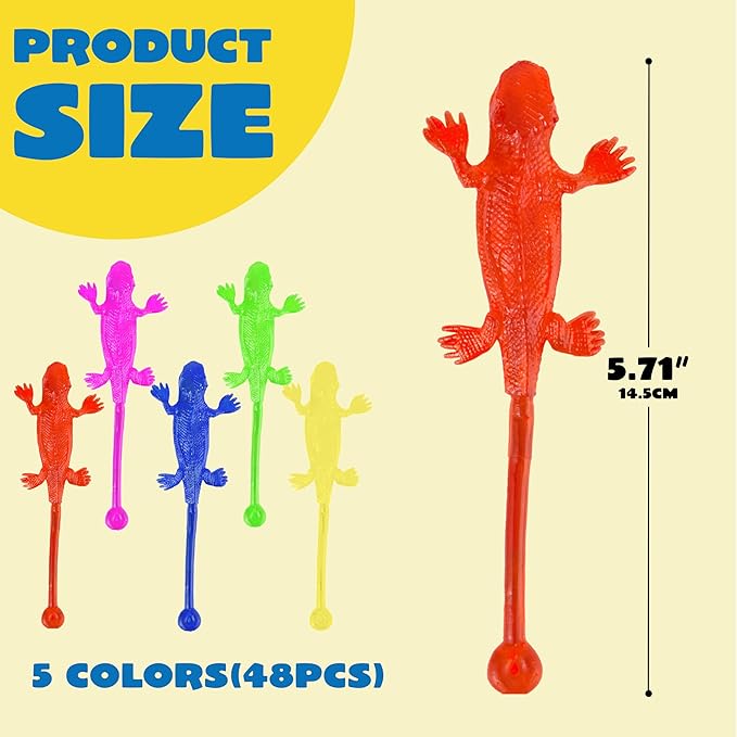 JOYIN 48Pcs Sticky Lizards Party Favors, Party Table Favors Set for Kids, Holiday Traditions, Classroom Treasure Box, Carnival Prizes, Bulk Pinata Stuff Mini Toys, Valentine goodie bags for Kids