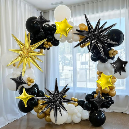 Black Gold Star Balloon,16Pcs Star Foil Balloons Set with 22Inch Explosion Spike Cone Balloons and 10Inch Quadrangle Helium Balloon for Birthday Wedding Baby Shower Party Decorations