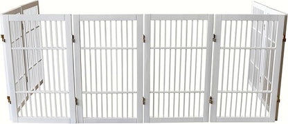 Pet Dog Gate Strong and Durable Freestanding Folding Acacia Hardwood Portable Wooden Fence Indoors or Outdoors by Urnporium (White Pet Gate, 8 Panel 30" Tall)
