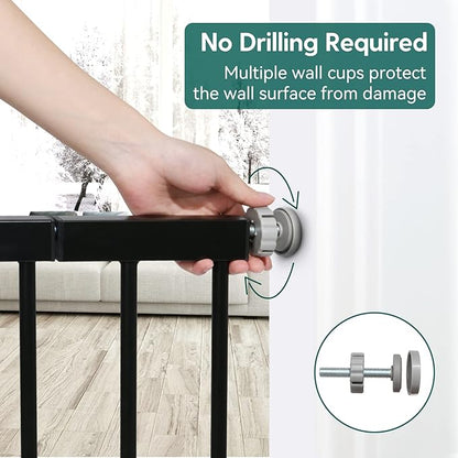 Babelio Metal Auto Close Baby Gate PressGuard P7,Extra Wide Pet Gate for The House and Doorways, Pressure Mounted Walk Thru Child Gate with Door (Black, 30" Tall 29"-48" Wide)