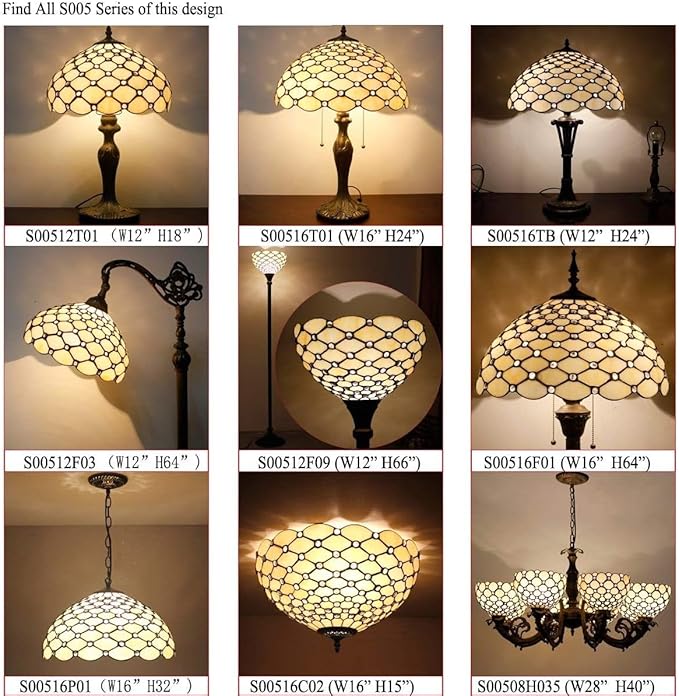 WERFACTORY Tiffany Floor Lamp Cream Amber Stained Glass Bead Light 12X12X71 Inches Pole Torchiere Standing Corner Torch Uplight Decor Bedroom Living Room Home Office (LED Bulb Included) S005 Series