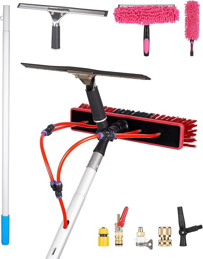 Solar Panel Cleaning Kit, 40ft Water Fed Poles, Long Hose, Brush & Squeegee, 2 Dusting Brush for Solar Panel High Window Roof Cleaning