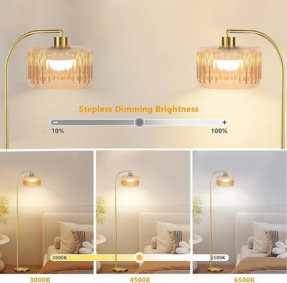 Gold Floor Lamp for Living Room,Bedroom,Mid Century Modern Standing Lamp with Remote,Dimmable Brass Tall Lamp Glass Lamp Vintage Retro Arc Floor Lamps Flower Floor Light Boho Bohemian