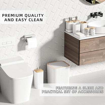 Bathroom Set - 25PC White Bathroom Set with Shower Curtain and Rugs, Bathroom Accessories Set, White Shower Curtain Set with Bathroom Trash Can