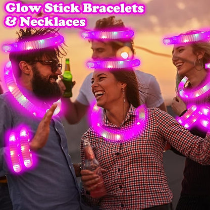 12-24 PCS Pink Glow Sticks Party Favors for Kids,LED Light up Pop Tubes for Toddlers, Neon Necklaces Bracelets Accessories,Birthday Dance Wedding Valentines Day Mardi Gras Party Supplies Decorations