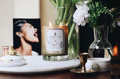 HARLEM CANDLE CO. Lady Day - Luxury Scented Soy Candle, 11 oz - 80-Hour Burn Time | Gardenia, Jasmine, Lush Green Leaves, Neroli Blossom, and Coconut Milk | Scented Candles for Home