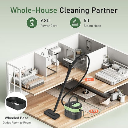 14 IN 1 Steam Mop Cleaner, 1.6L Detachable Handheld Steam Cleaner with 37 Accessories, 2500W Multipurpose Steamer Cleaning for Home,Floors,Tile,Grout,Upholstery,Carpet,Car,15S Fast Heat-Up