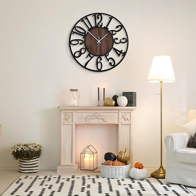 Large Wall Clock for Living Room Decor, 32 Inch Non Ticking Silent, Battery Operated Modern Vintage Oversized Wall Clock for Bedroom Kitchen