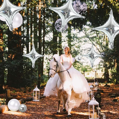 18inch Star Shape Foil Mylar Balloon,30 pcs Silver Four Angle Star Balloons for Birthday Party,Wedding,Valentine's Day, engagement party，Christmas,Baby Shower Backdrops Decorations
