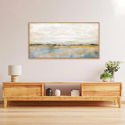 HLNIUC Large Abstract Horizontal Wall Art,Neutral Distant Mountain Wall Decor 20x40, Watercolor Beige Dusty Nature Landscape Painting, Modern Pastel Scenery Art Prints for Living Room, Bedroom, Office