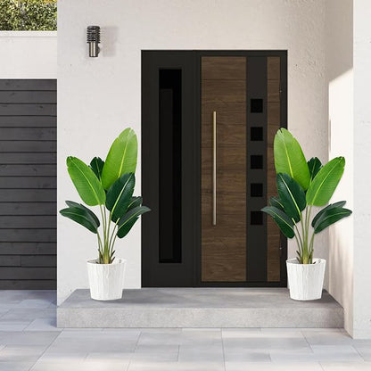 Artificial Bird of Paradise Plant 4Ft Fake Tropical Palm Tree with 8Trunks Faux Banana Leaf Trees in Pot for Home Indoor Outdoor Office Modern Decor Housewarming Gift（2Pcs）