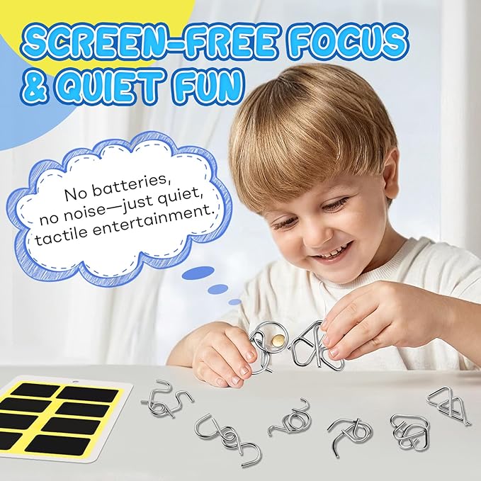 Metal Brain Teaser Puzzles Ring Educational Toys, Steel IQ Games Physics Mind Metal Puzzles for Adults, Unlock Interlock Game, Brain Teaser Puzzle for Party Favor Kids (C)