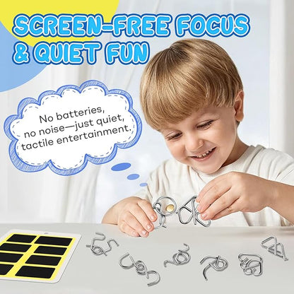 Metal Brain Teaser Puzzles Ring Educational Toys, Steel IQ Games Physics Mind Metal Puzzles for Adults, Unlock Interlock Game, Brain Teaser Puzzle for Party Favor Kids (A)