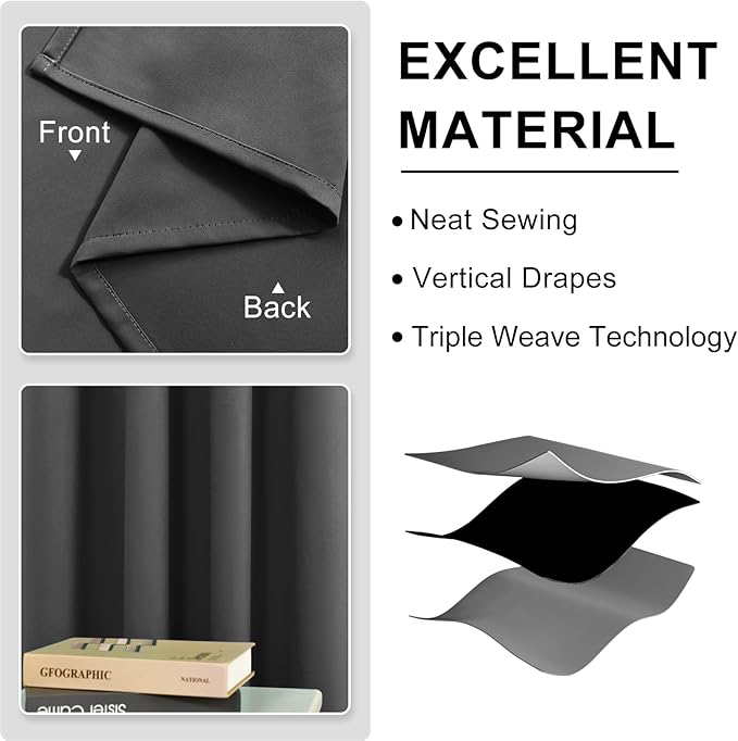 DWCN Blackout Curtains 63 Inch Length, 60 Wide Thermal Light Blocking Drapes for Living Room - W60 x L63 Inches Long, 2 Panels, Dark Grey
