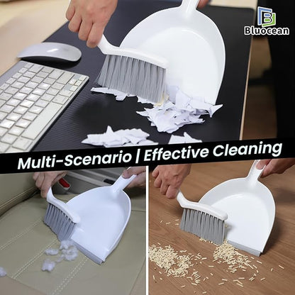 Mini Broom and Dustpan, Plus an Adhesive Hook Set, 7" Dustpan Opening, Bristles for Hair and Small Debris, Mini Portable Hand Brush for Pet, Sofa, Desk, Kitchen(White & Puff Gray)