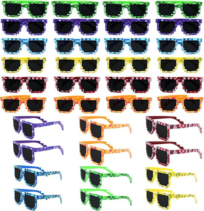 36 Pack Pixel Sunglasses Bulk, 6 Colors Pixelated Mosaic Gamer Glasses Party Favors, Gamer Robot Pixelated Sunglasses for Kids Adults Boys Girls Birthday Photo Props Party Supplies