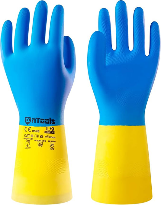 Neoprene and Rubber Blend Heavy-Duty Chemical Gloves, Protective industrial gloves for Resist Acid, Alkali, Hazmat, cleaning, dishwashing, X-Large