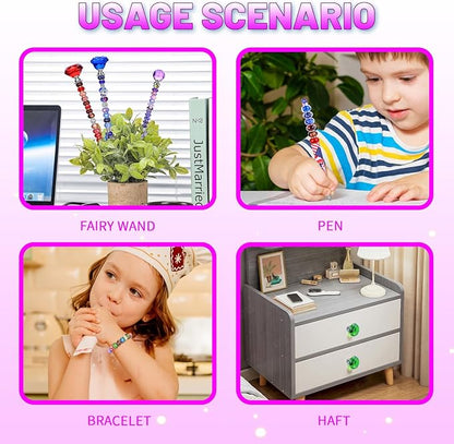 AIPRIDY 238 Pcs DIY Fairy Wand Garden Stakes Kit,Multiple Color Scheme European Beads Crystal Diamond Tops and 12 or 10 Inch Threaded Rods,Stainless Steel Stakes with Diamond Toppe (Lighted Globes)