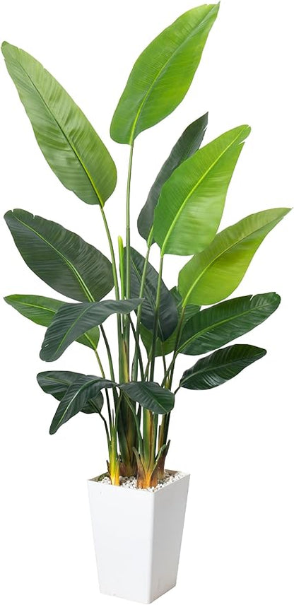 Bird of Paradise Artificial Plant 6.8FT, Faux Tropical Palm Tree with White Tall Planter, Large Fake Plants in Pot - Artificial Tree for Home Office Living Room Decor Indoor
