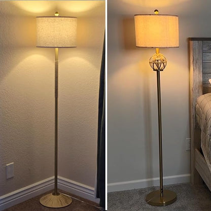 Oneach 61.5” Modern Floor Lamp for Living Room, Gold Boho Standing Lamp with Rattan Glass Design, Rotary Switch, Farmhouse Tall Lamps for Bedroom Office Dining Room (Without Bulb)