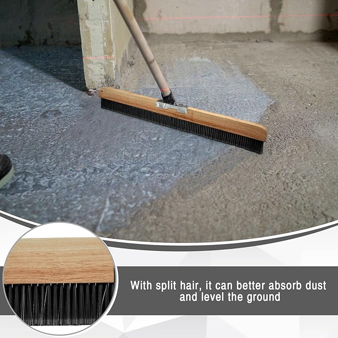 1 Pack 36 Inch Concrete Broom Finishing Tools Without Handle Wood Backed Black Brush with Mounting Threads for Concrete Finishes Hard Floors Yards (PET Bristles)