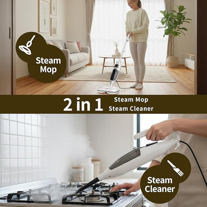 Steam Mop with 13 Accessories,Steam Cleaner Home Use,Floor Scrubber spin mop for Hard Wood Floors,tile Scrub Steamer Deep Cleaning,Carpet, 4 Washable Mop Pads, 550ml Capacity,30 Second Heat-Up