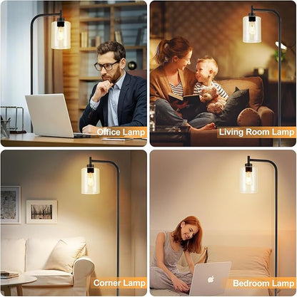 DLLT Floor Lamp Tall for Room: Black Standing Lamp with Clear Glass Lampshade for Living Room - Modern Bright Lamp for Bedroom - Industrial Corner Floor Lamps for Office 8W Led Bulb Included