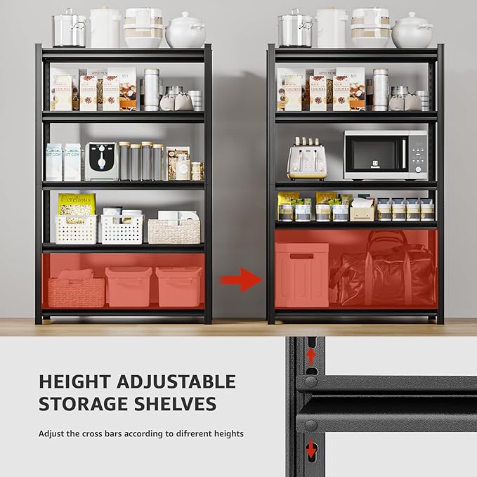 35" W Father&I Industrial Heavy-Dudy Garage Shelving Units/Systems: Metal 5-T Storage Shelves Adjustable for Basement/Closet/Tote/Kitchen/Pantry Organization, 72" H*35" W *15.7" D, Black