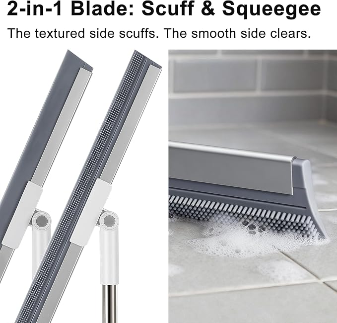 Multi-Function Air Broom for Water & Pet Hair Removal, Floor Squeegee for Tile, Hardwood & Under-Furniture Cleaning with 51″-58″ Telescoping Handle & 180° Rotating Head