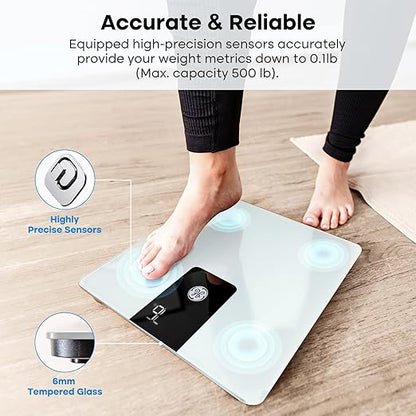 GE Scale Body Weight Bathroom, 500lbs Weight Scales for People BMI Accurate Bluetooth Weighing Device Digital Electronic Weigh Machine White