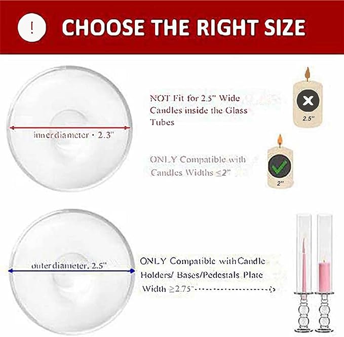 CYS EXCEL 6 PCS (H:14" D:2.5") Glass Hurricane Candleholder Tubes | Open-Ended Bottomless Cylinder, Chimney Tube for Taper Candles and Candlesticks