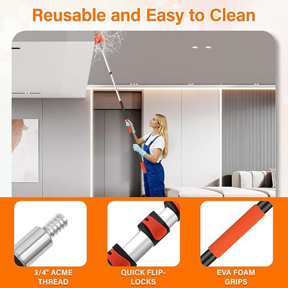 26FT High Reach Duster Cleaning Kit with 20FT Pole | 4-in-1 Tool Set with Universal Swivel Joint | High Ceiling Fan Cleaner, Microfiber Duster, & Window Squeegee for Safe High-Reach Cleaning