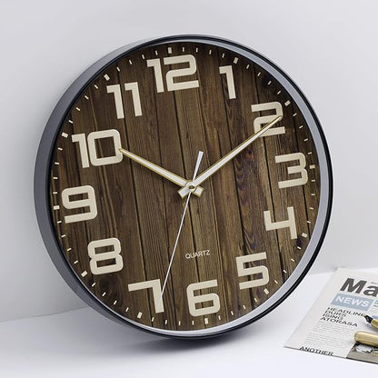 NUOVO 14Inch Wall Clock Dark Brown Number Quartz Large Decorative Silent Wall Clock Countryside Decorative Quiet Clock for Kitchen Home Office