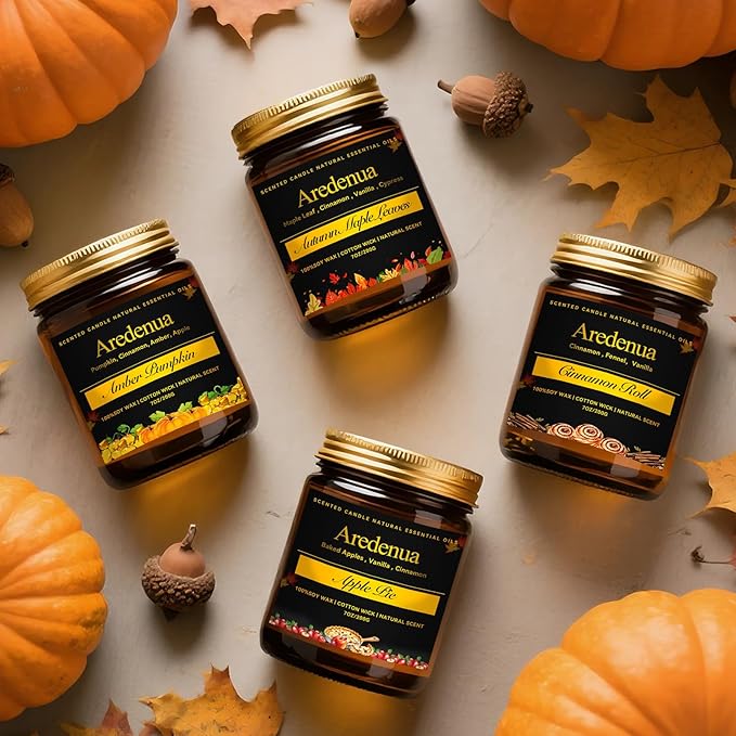 Amber Pumpkin Candle – Warm Holiday Pumpkin Scent, Hand-Poured Soy Candles for Winter Home Décor, Cozy Christmas Seasonal Candles Gift
