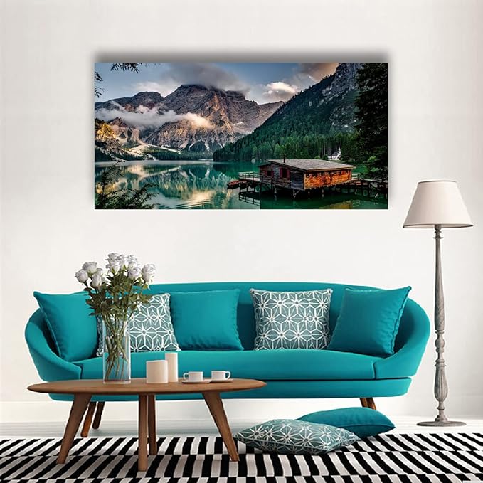Lake Water Natural Scenery Pictures Canvas Wall Art For Living Room Bedroom Wall Decor,Mountain Wall Art Print Paitnings for Home Decor,Morden Artwork Forest Canvas Art,Ready to Hang-20x40Inches