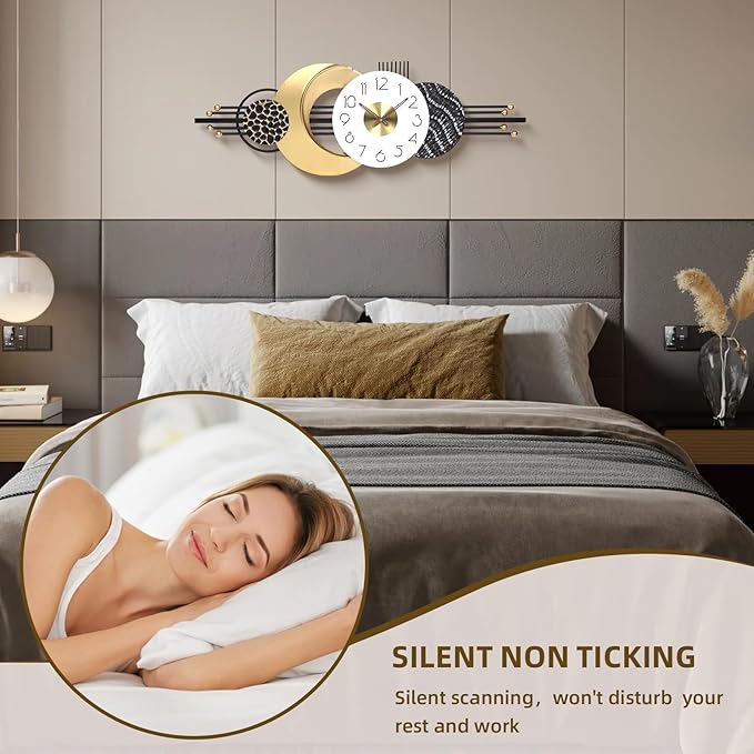 38x14 Inch Modern Large Wall Clock Battery Operated, Silent Non-Ticking Decorative Analog Clocks for Living Room, Bedroom, Office, Kitchen, Entryway