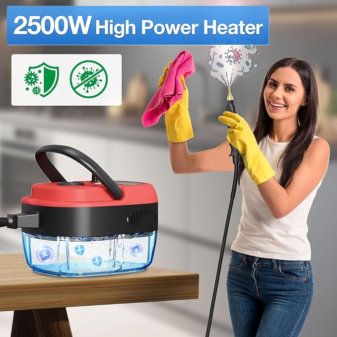 Handheld Steam Cleaner, 2500W Hand-Held High Pressure Portable Cleaning Machine with 3 Brush, High Temperature Steamer for Home Use, Kitchen, Furniture, Bathroom, Car (Red)