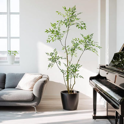 Artificial Nandina Domestica Tree, 6 ft Tall Indoor Plant, Potted Faux Greenery with Natural Stems