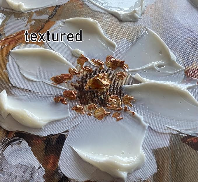 Acocifi Large Wall Art Decor for Living Room Bedroom, Textured Floral Canvas Wall Art, Vintage White Floral Painting Picture Artwork for Dining Room Office Home Decor 48"x24"