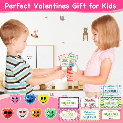 28 Pack Valentines Day Gifts for Kids ,Squishy Stress Balls Toys with Valentine Cards Classroom Prizes Exchange Gifts Prizes Valentine Party Favors Valentines Day Gifts for Kids Boy Girl