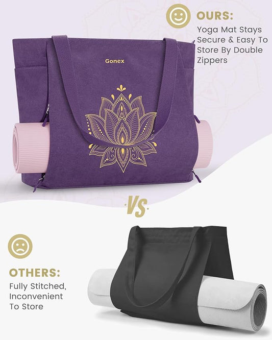 Gonex Yoga Mat Bag, Large Tote Bag with Multi Pockets for Women Men, Canvas Mat Carrier, Full Zipper Easy Access for Pilates Gym Travel