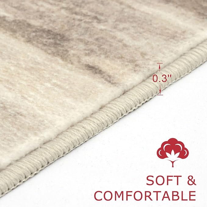 KOZYFLY Modern Abstract Runners for Hallways 2x6 Washable Rug Runner Non-Slip Soft Striped Kitchen Runner Rug, Beige Brown Print Carpet Runner for Entryway Bathroom Laundry Room Foyer