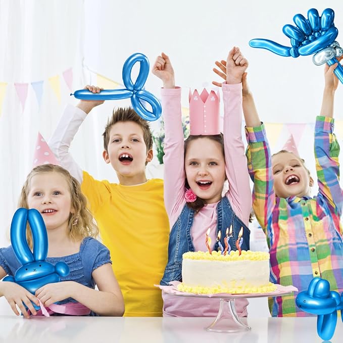 KAWKALSH 260 Metallic Blue Long Balloons for Balloon Garland Thickening Skinny Latex Twisting Animals Modeling Christmas Birthday Wedding Party Festival Decorations 100pcs